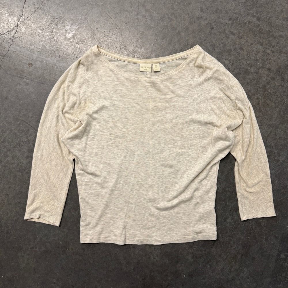 St. Tropez West Womens Cream Marled Knit Dolman Sleeve Scoop Neck Top Size S